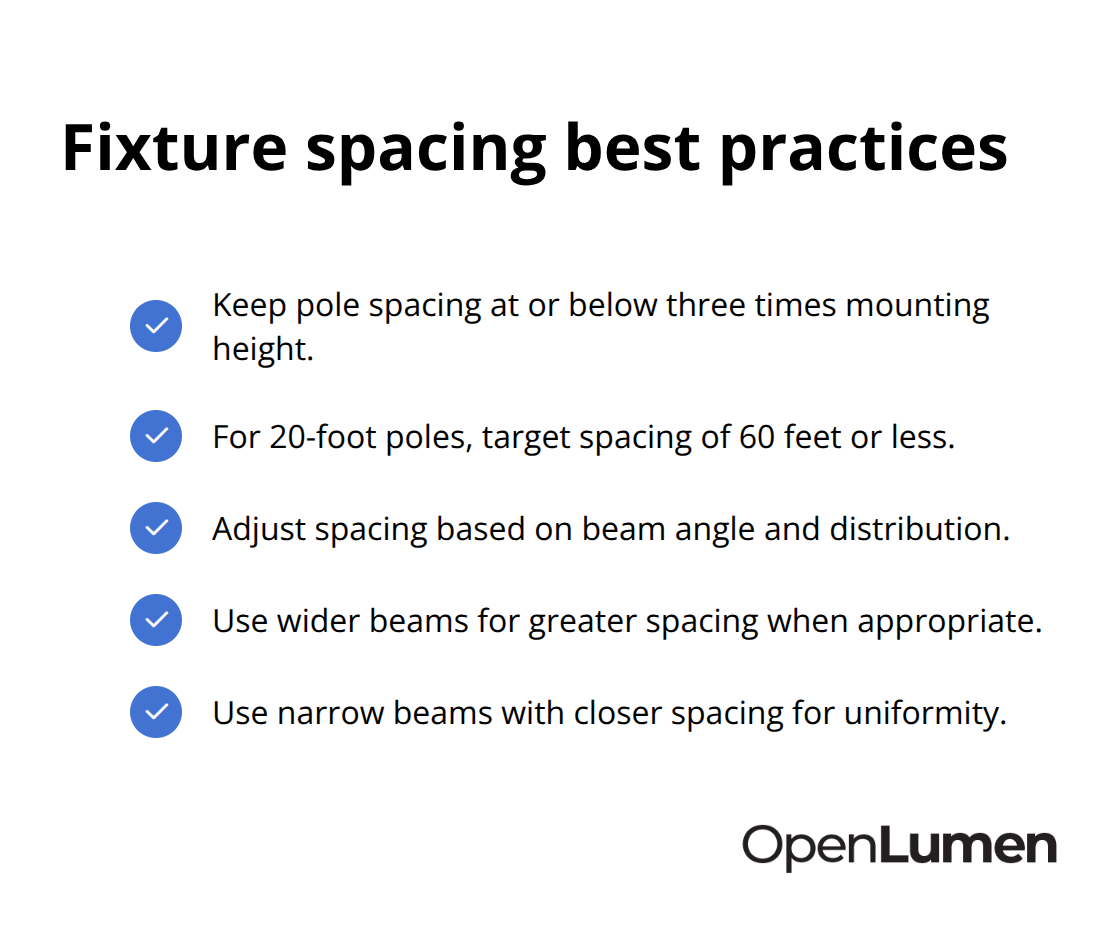 Checklist of luminaire spacing guidelines to prevent dark zones - Commercial photometric layouts
