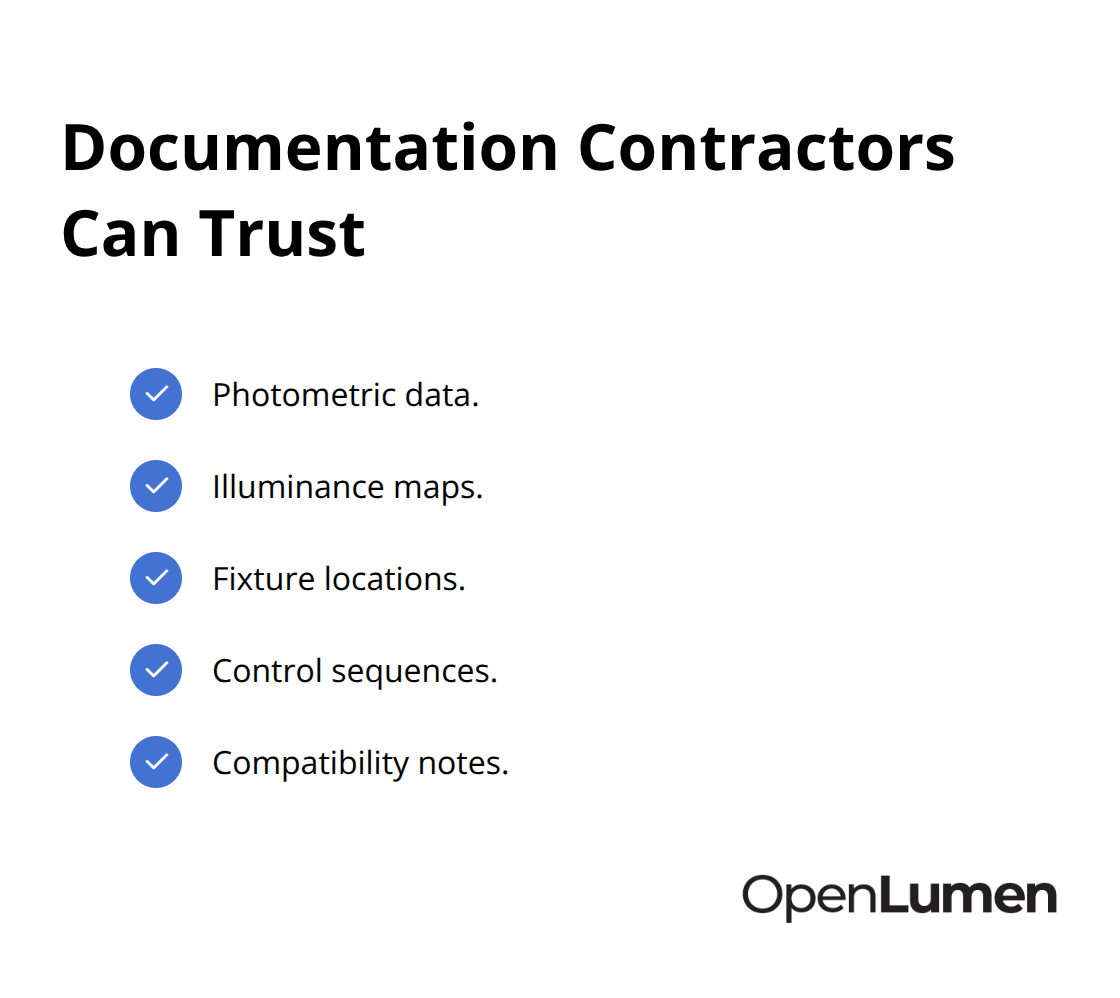 Checklist of essential documentation elements contractors need for conflict-free installation. - cross functional lighting collaboration