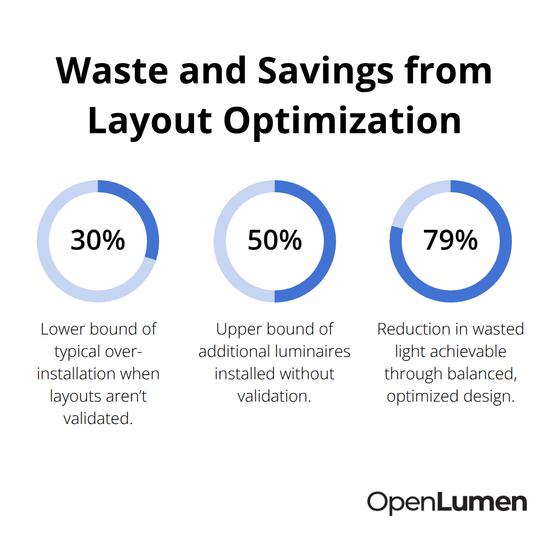 Percentages showing over-installation and potential waste reduction in lighting layouts - efficient lighting layouts design
