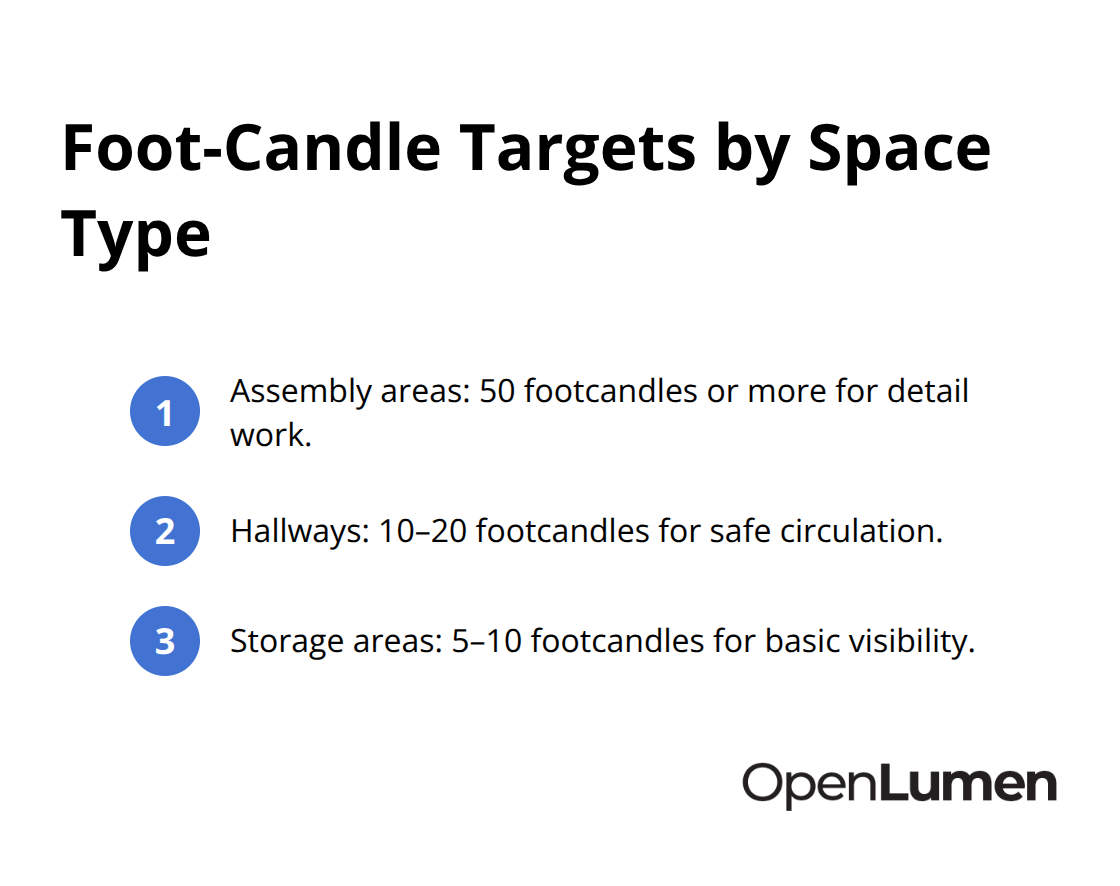 Quick reference list of typical foot-candle targets for common space types. - efficient lighting layouts