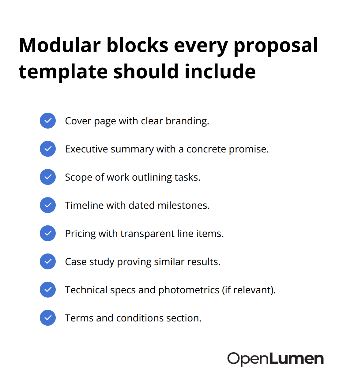 Checklist of core proposal sections that snap together - Layout templates for proposals
