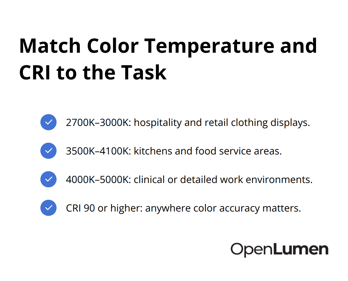 Checklist of recommended color temperatures and CRI for commercial spaces - Lighting design mistakes examples
