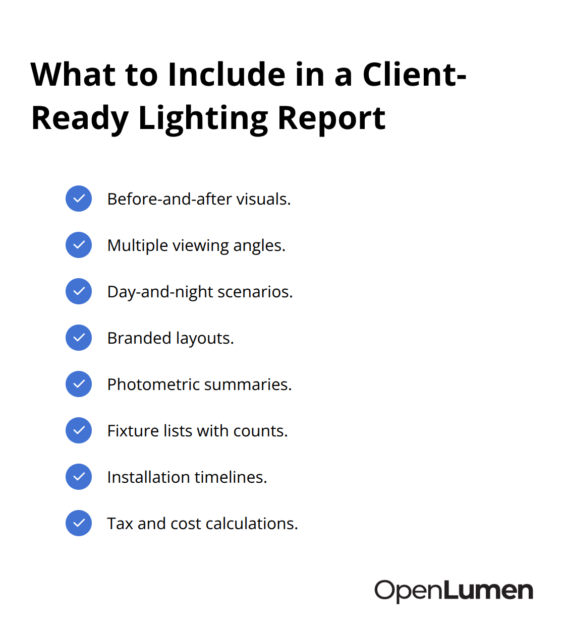 Checklist of essential elements for automated, professional lighting proposals. - Lighting layout analysis