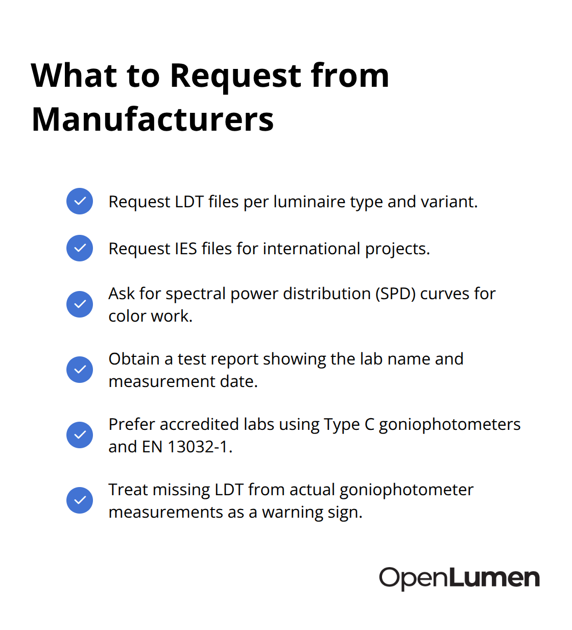 Checklist of photometric data and documents to request from manufacturers for reliable lighting design - Photometric data formats options