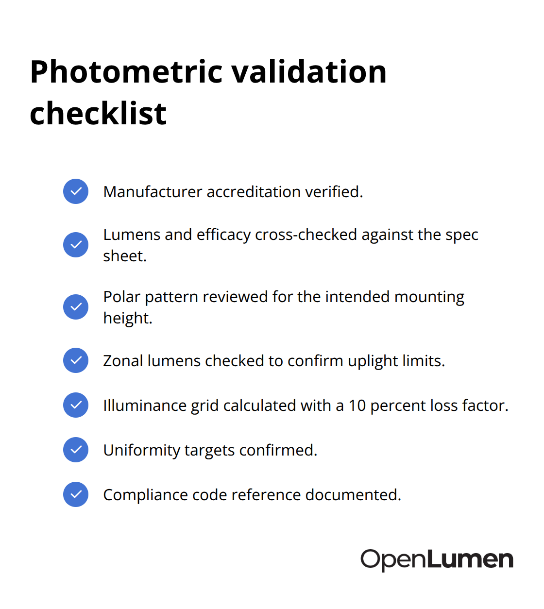 Repeatable checklist for U.S. lighting compliance