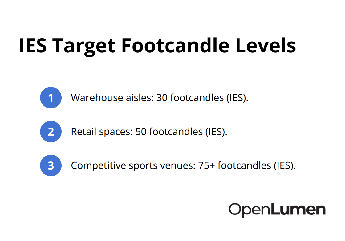 Recommended target footcandle levels by application per IES. - Photometric layout design