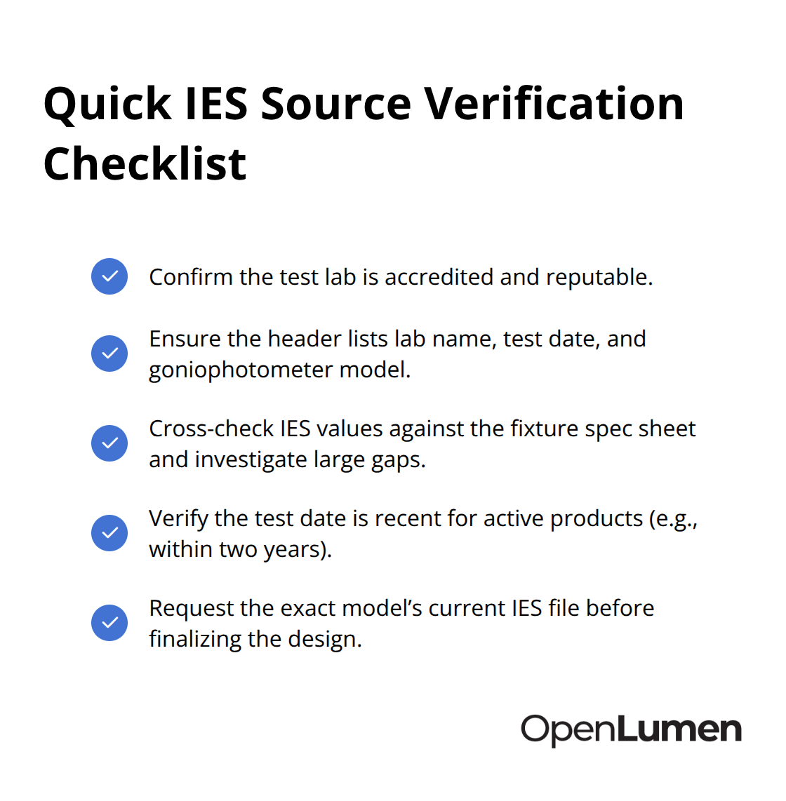 Checklist of steps to verify the authenticity and relevance of an IES file before use. - reading IES files