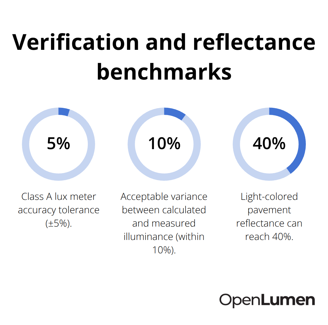 Key percentages for field verification accuracy and surface reflectance in lighting projects. - site illuminance calculations