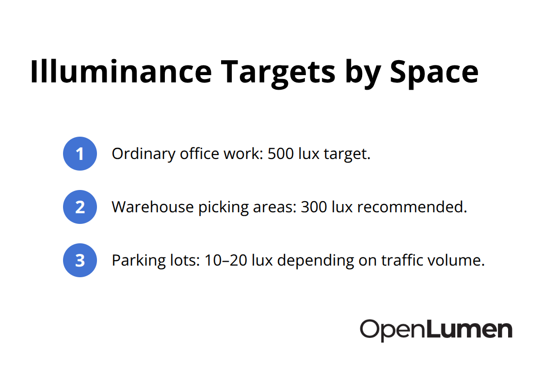 Quick reference lux targets for common spaces in the U.S. - site lighting calculations